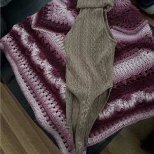 Elegant Tan Cable Knit Turtle neck bodysuit